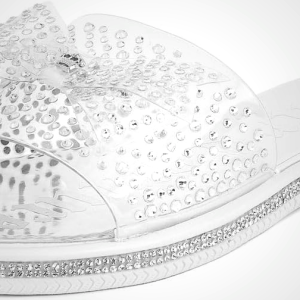 Juicy Couture Women's Slide Sandals - Glitter Bling Open Toe Sparkle Flats - Dressy Summer Casual Footwear