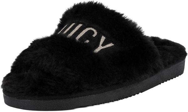 Juicy Couture Women's Faux Fur Slide Sandal Slippers, Open Toe, Comfortable Indoor Outdoor House Shoes couture mini clutch
