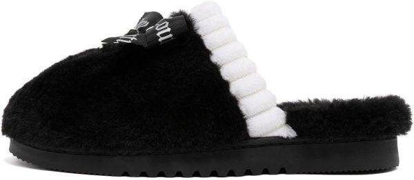 Juicy Couture Women's Faux Fur Slippers – Fuzzy Closed-Toe, Fluffy Winter House Shoes, Comfortable Slip-Ons steam