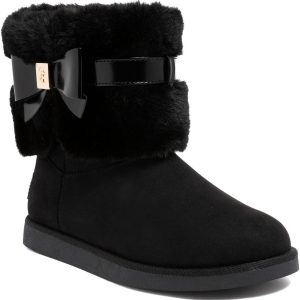 Juicy Couture Women’s Winter Boots – Faux Fur Lined Ankle Booties with Bow Accent, Cozy Slip On Fashion Shoes scholar