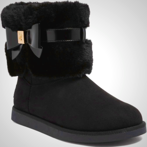 Juicy Couture Women’s Winter Boots – Faux Fur Lined Ankle Booties with Bow Accent, Cozy Slip On Fashion Shoes