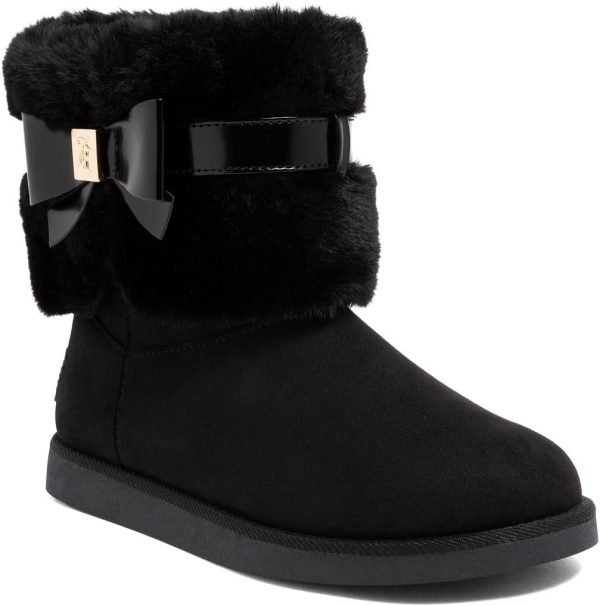 Juicy Couture Women’s Winter Boots – Faux Fur Lined Ankle Booties with Bow Accent, Cozy Slip On Fashion Shoes scholar