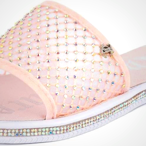 Juicy Couture Women's Slide Sandals - Glitter Bling Open Toe Sparkle Flats - Dressy Summer Casual Footwear