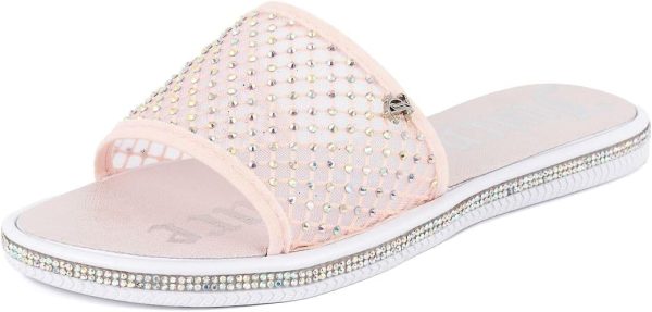 Juicy Couture Women's Slide Sandals - Glitter Bling Open Toe Sparkle Flats - Dressy Summer Casual Footwear slidescarnival
