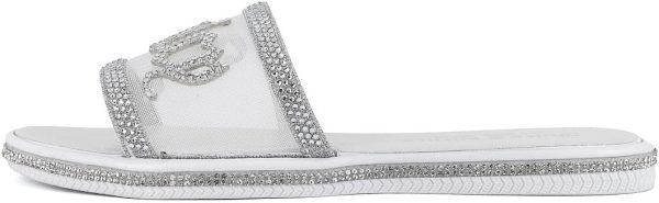 Juicy Couture Women's Slide Sandals - Glitter Bling Open Toe Sparkle Flats - Dressy Summer Casual Footwear slidescarnival