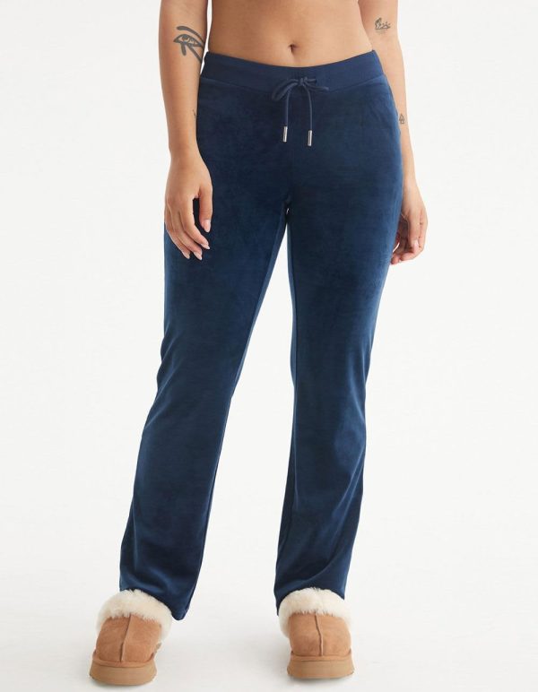 Juicy Couture Womens Rib Waist Velour Pants with Drawcord-1