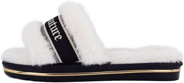Juicy Couture Women's Faux Fur Slide Sandal Slippers, Open Toe, Comfortable Indoor Outdoor House Shoes juicy couture