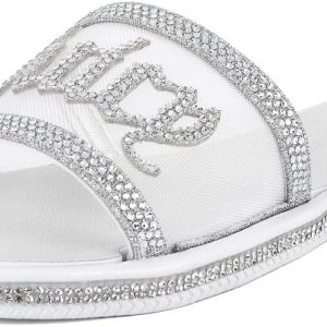 Juicy Couture Women's Slide Sandals - Glitter Bling Open Toe Sparkle Flats - Dressy Summer Casual Footwear scholar