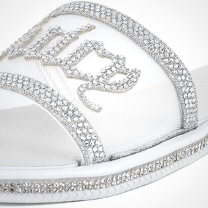 Juicy Couture Women's Slide Sandals - Glitter Bling Open Toe Sparkle Flats - Dressy Summer Casual Footwear