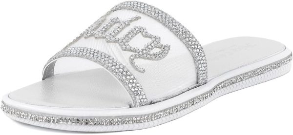 Juicy Couture Women's Slide Sandals - Glitter Bling Open Toe Sparkle Flats - Dressy Summer Casual Footwear scholar