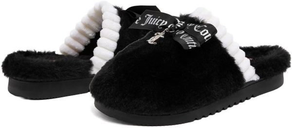 Juicy Couture Women's Faux Fur Slippers – Fuzzy Closed-Toe, Fluffy Winter House Shoes, Comfortable Slip-Ons-4