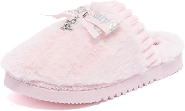 Juicy Couture Women's Faux Fur Slippers – Fuzzy Closed-Toe, Fluffy Winter House Shoes, Comfortable Slip-Ons faux