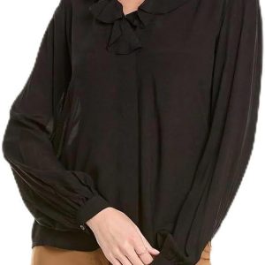 Brooks Brothers Womens Long Sleeve Ruffle V-Neck Crepe Blouse brothers karamazov