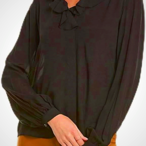 Brooks Brothers Womens Long Sleeve Ruffle V-Neck Crepe Blouse