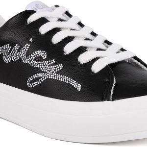 Juicy Couture Women's Platform Sneaker Glitter Script Logo – Casual Lace-Up Shoes for Everyday Style - Aurelie platform sandals