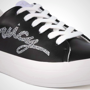 Juicy Couture Women's Platform Sneaker Glitter Script Logo – Casual Lace-Up Shoes for Everyday Style - Aurelie