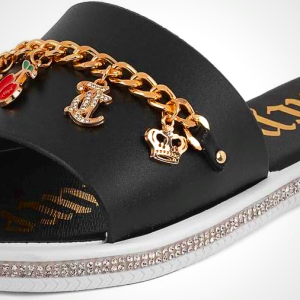 Juicy Couture Women's Slide Sandals - Glitter Bling Open Toe Sparkle Flats - Dressy Summer Casual Footwear