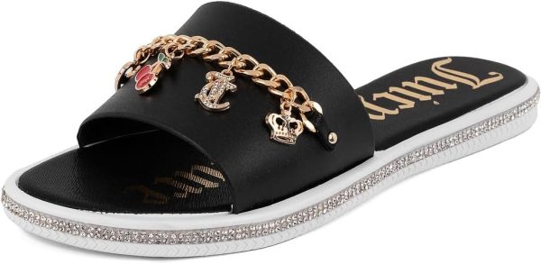 Juicy Couture Women's Slide Sandals - Glitter Bling Open Toe Sparkle Flats - Dressy Summer Casual Footwear juicy couture bag