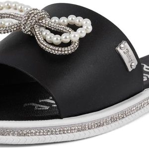 Juicy Couture Women's Slide Sandals - Glitter Bling Open Toe Sparkle Flats - Dressy Summer Casual Footwear sora2