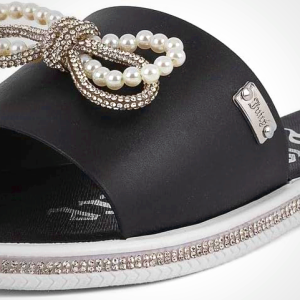 Juicy Couture Women's Slide Sandals - Glitter Bling Open Toe Sparkle Flats - Dressy Summer Casual Footwear