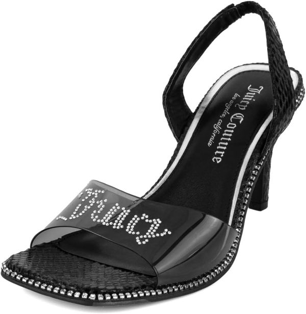 Juicy Couture Women's High Heels - Slingback Dress Sandals Featuring Lucite Strap and Dazzling Rhinestone Logo Embellishments juicy made