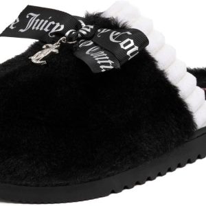 Juicy Couture Women's Faux Fur Slippers – Fuzzy Closed-Toe, Fluffy Winter House Shoes, Comfortable Slip-Ons juicy juice