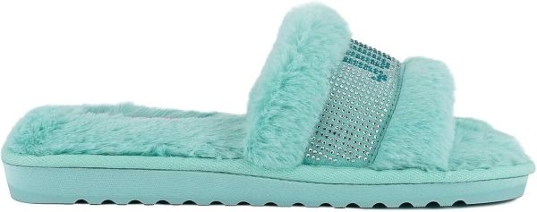 Juicy Couture Women's Plush Faux Fur Slippers – Cozy Open-Toe Slides, Soft Indoor/Outdoor House Shoes juicy seafood