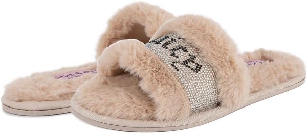Juicy Couture Women's Plush Faux Fur Slippers – Cozy Open-Toe Slides, Soft Indoor/Outdoor House Shoes-3