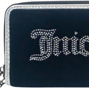 Juicy Couture Women's Medium Double Zip Around Wallet (String of Pearls Velour Liquorice/Silver) sora