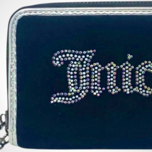 Juicy Couture Women's Medium Double Zip Around Wallet (String of Pearls Velour Liquorice/Silver)