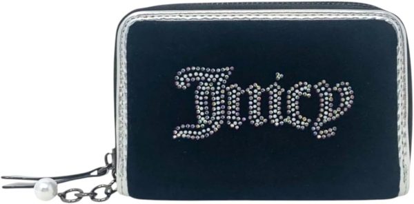 Juicy Couture Women's Medium Double Zip Around Wallet (String of Pearls Velour Liquorice/Silver) sora