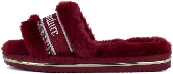 Juicy Couture Women's Faux Fur Slide Sandal Slippers, Open Toe, Comfortable Indoor Outdoor House Shoes sora