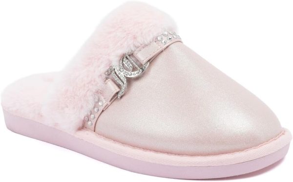Juicy Couture Women's Faux Fur Slippers – Fuzzy Closed-Toe, Fluffy Winter House Shoes, Comfortable Slip-Ons juicy seafood restaurant