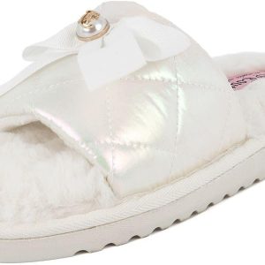 Juicy Couture Women's Faux Fur Slide Sandal Slippers, Open Toe, Comfortable Indoor Outdoor House Shoes juicy crab