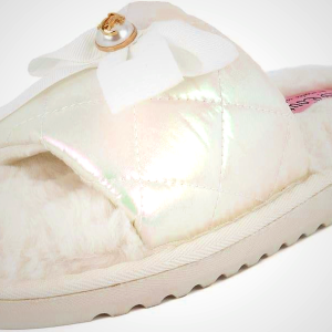 Juicy Couture Women's Faux Fur Slide Sandal Slippers, Open Toe, Comfortable Indoor Outdoor House Shoes