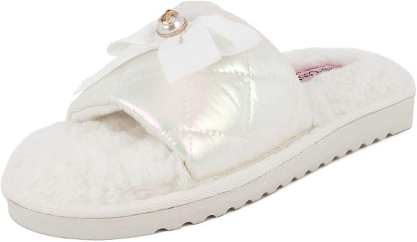 Juicy Couture Women's Faux Fur Slide Sandal Slippers, Open Toe, Comfortable Indoor Outdoor House Shoes juicy crab