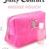 Juicy Couture Hot Pink Makeup Bag Cosmetics Organizer Travel Essentials Zip Top Wedge Velour Heart Crown makeup mirror