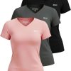 Juicy Couture Women's Short Sleeve V-Neck Athletic T-Shirts – Workout, Fitness, Yoga, Pilates, Gym Activewear (Plus) shorts