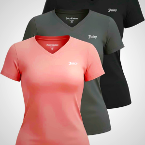 Juicy Couture Women's Short Sleeve V-Neck Athletic T-Shirts – Workout, Fitness, Yoga, Pilates, Gym Activewear (Plus)