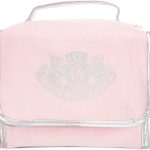Juicy Couture Pink Makeup Bag Cosmetics Organizer Travel Essentials Hanging Hook Silver Terroir Dog Rhinestone Crown Velour baggy jeans