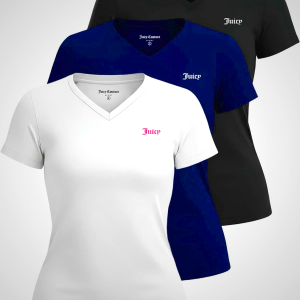 Juicy Couture Women's Short Sleeve V-Neck Athletic T-Shirts – Workout, Fitness, Yoga, Pilates, Gym Activewear (Plus)