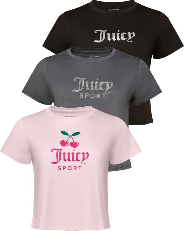 Juicy Couture Women's Cap Sleeve Crop Top Shirts – Athletic Workout, Gym, Yoga & Everyday Activewear (Plus) juicy made