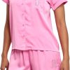 Juicy Couture Women's 2 Piece Satin Notch Collar Button Down Shirt and Pajama Shorts Lounge and Sleepwear Set-0