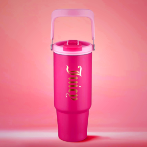 Juicy Couture Flip Fusion Hydration 40oz Stainless Steel Tumbler with Flip Handle, Hot Pink