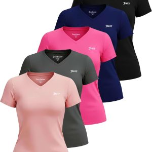 Juicy Couture Women's Short Sleeve V-Neck Athletic T-Shirts – Workout, Fitness, Yoga, Pilates, Gym Activewear (Plus)-0