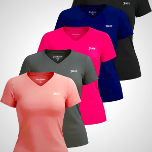 Juicy Couture Women's Short Sleeve V-Neck Athletic T-Shirts – Workout, Fitness, Yoga, Pilates, Gym Activewear (Plus)