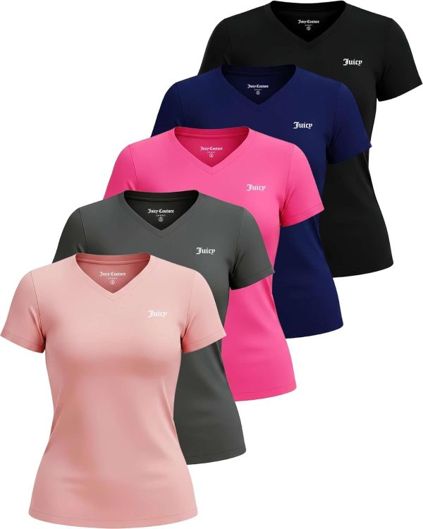 Juicy Couture Women's Short Sleeve V-Neck Athletic T-Shirts – Workout, Fitness, Yoga, Pilates, Gym Activewear (Plus)-0