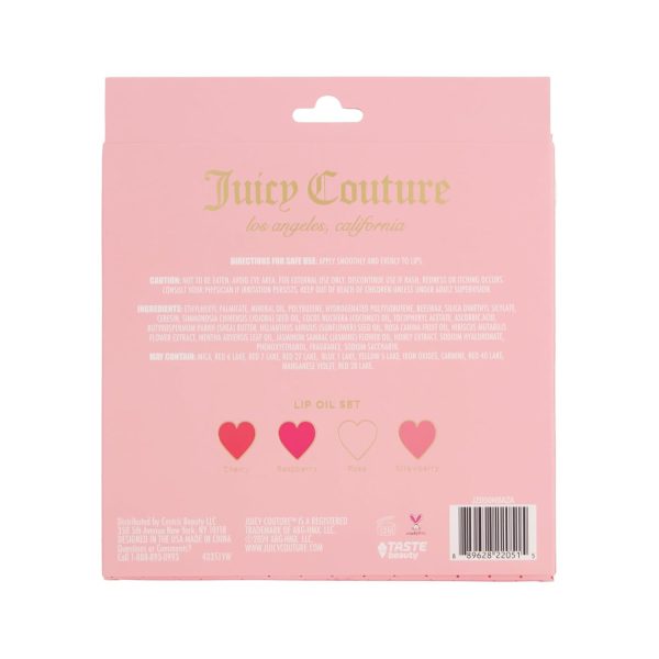 Juicy Couture 4 Pack Lip Oil Set - Cherry, Rose, Raspberry, & Watermelon, Mini Oil Tubes Perfect for On-the-Go Application & Touch Ups juicy juice