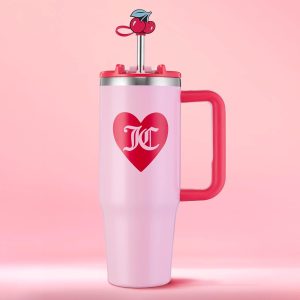 Juicy Couture Jetsetter 30oz Tumbler with Handle and Straw Topper, Light Pink-0