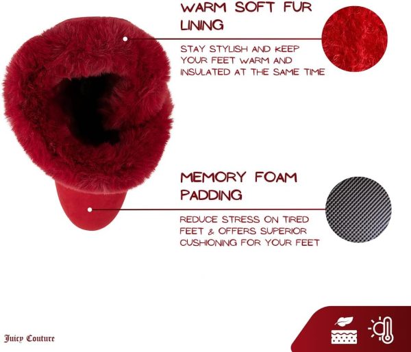 Juicy Couture Women's Slip On Winter Snow Boots Warm & Insulated Fur Lining Comfortable Fashion Booties-2